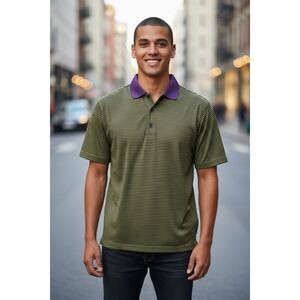 Donald Ross Shirt Men Medium Green Purple Stripe Polo Stretch Light Golf Dadcore